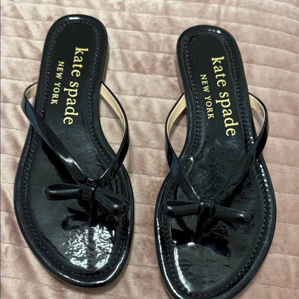 Kate Spade Glossy Black Bow Sandals